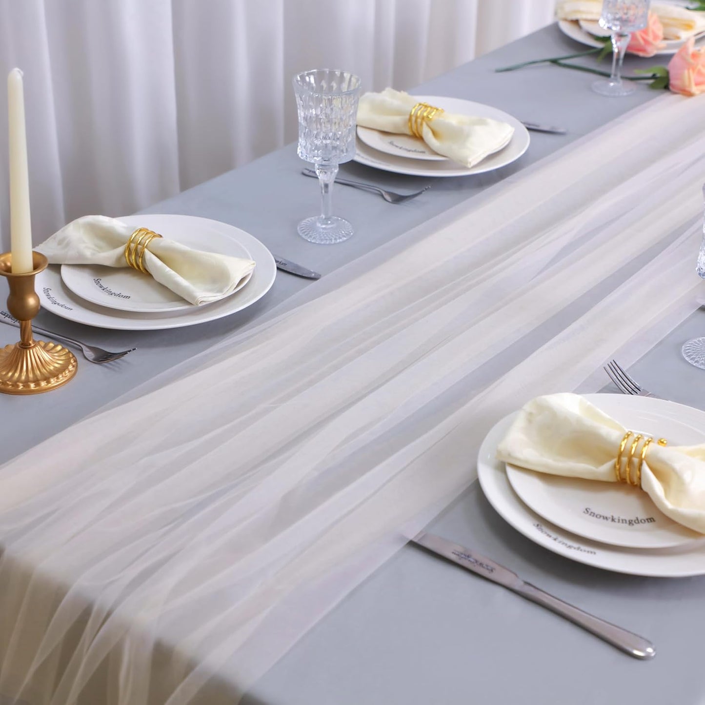Snowkingdom Ivory Table Runner, 10 FT Sheer Tulle Cheesecloth Gauze, Boho Elegant Table Decoration for Home Party Wedding Birthday Baby Shower Christmas Holiday
