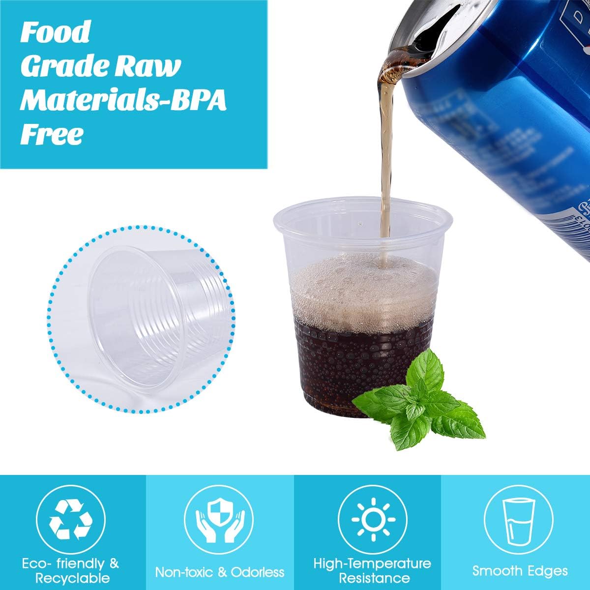 Turbo Bee 5oz Disposable Plastic Cups 500 Pack - Small Drinking & Sample Cups, Bulk Multi-Use Tumblers for Beverages, Mini Desserts, Home, School, Parties, or Commercial Use