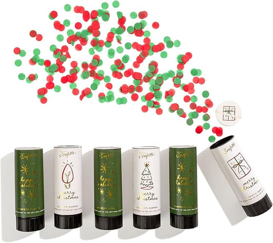 Biodegradable Christmas Confetti Poppers – 6 Pack Holiday Party Poppers & Stocking Stuffers