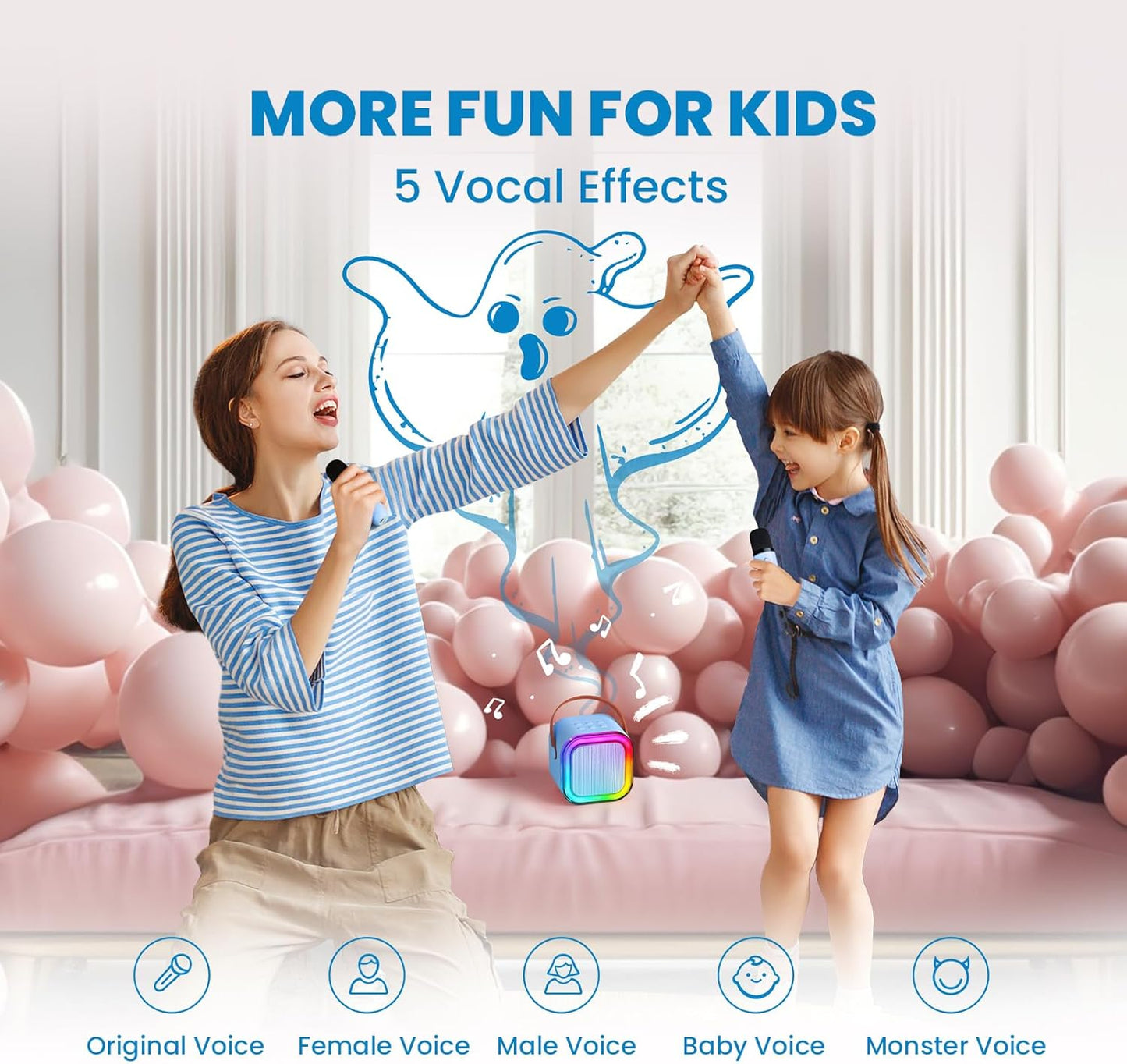 Mini Karaoke Machine for Kids, 2025 TOP Toys Christmas Birthday Gifts Ideas for Girls Ages 4, 5, 6, 7, 8, 9, 10, 12+ Years Old, Portable MP3 Player with 2 Wireless Mics for Party