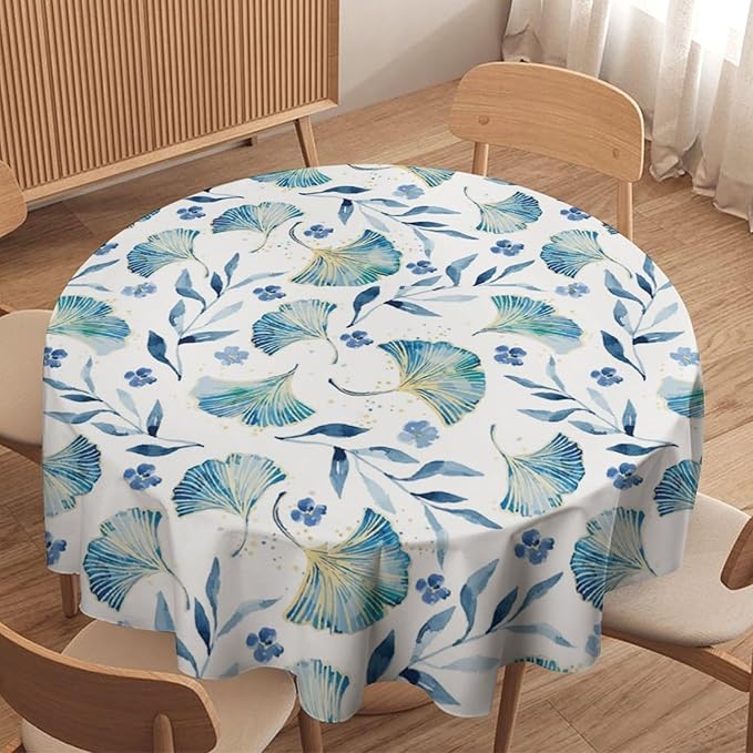 YCness Autumn Maple Leaves Tablecloth, Thanksgiving Autumn Harvest Watercolor Ginkgo Biloba Leaves Table Cover for Party Picnic Dinner Decor 60x60 Inch Round