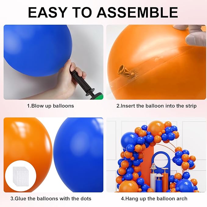 YMSZ Blue and Orange Balloons Arch Kit, 134pcs Royal Blue and Orange Balloons for Birthday, Graduation, Baby Shower Party Decorations