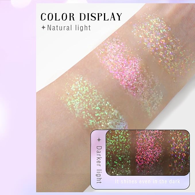 HOSAILY Roll-on Holographic Body Glitter Gel for Face Hair, Chameleon Color Changing Glitter Gel Under Light, Chunky Mermaid Sequins Festival Party Rave Accessories Shimmer Makeup (13# Dazzle)