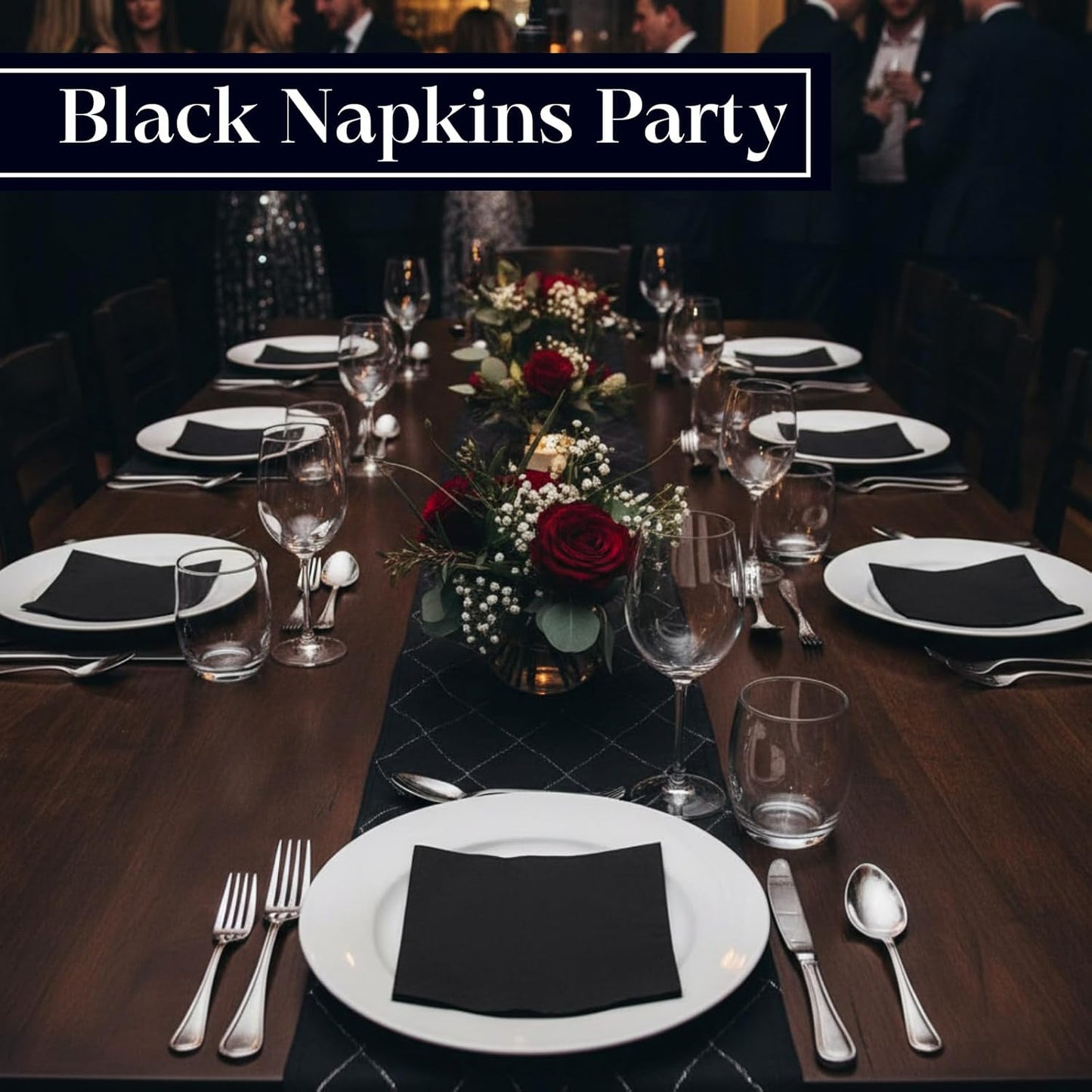 Henoyso 1000 Pack Black Cocktail Napkins Bulk, 9.8'' x 9.8'' 2 Ply Disposable 100% Bamboo Paper Napkins for Wedding Bar Party Birthday Dinner Beverage Holiday Elegant Restaurant Event