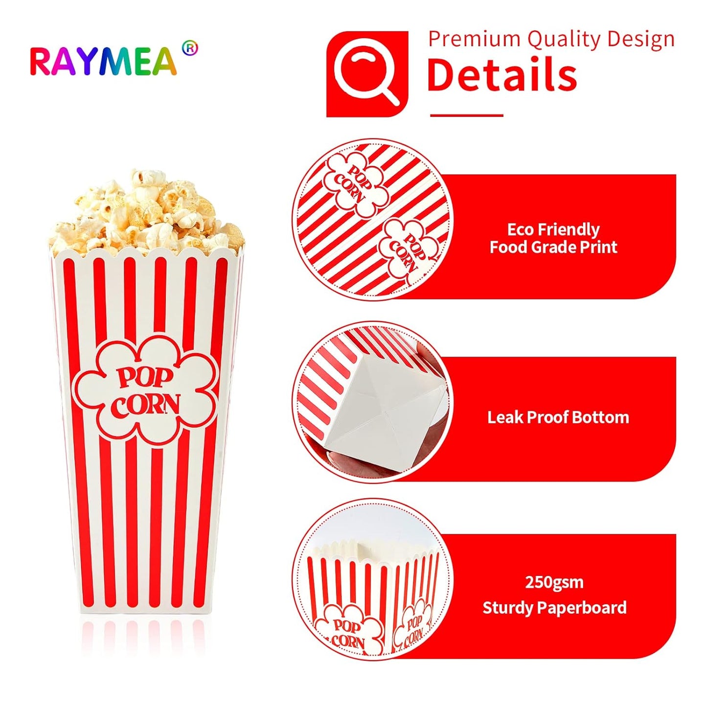 Popcorn Containers Disposable 46 Oz Red & White Striped Cardboard Popcorn Boxes for Movie Night (12 Pack)