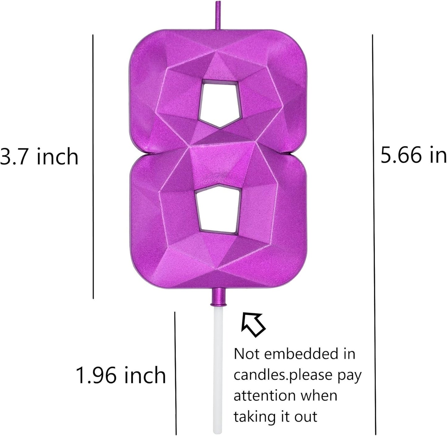 DERVENTA Large Birthday Candle Number 3D Purple 3.7 inch Party Celebration Anniversary Decoration Cake Topper 1 Piece (Number 8 Purple)