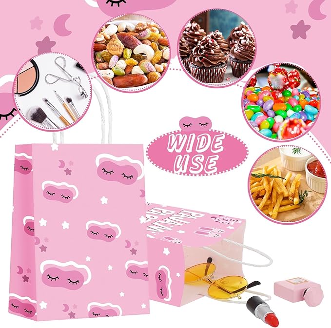 Outus 24 Pcs Sleepover Party Bags Slumber Glamper Pajama Favor Bags with Handle for Birthday Sleepover Party Favors
