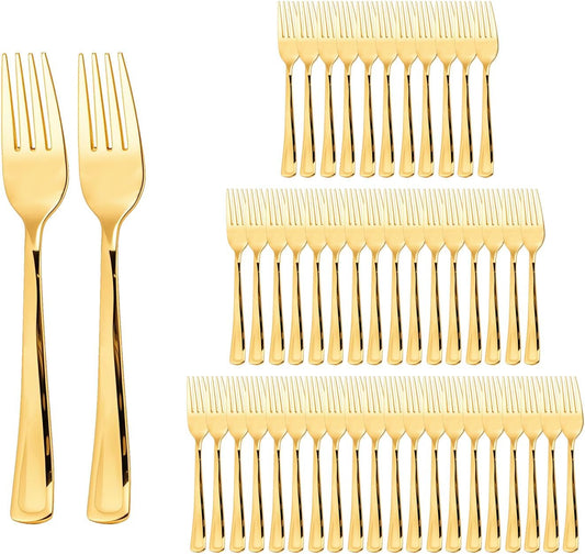 N9R 312PCS Gold Plastic Forks, Solid, Durable and Heavy Duty Plastic Forks, Perfect Utensils for Parties, Weddings and other Formal Events