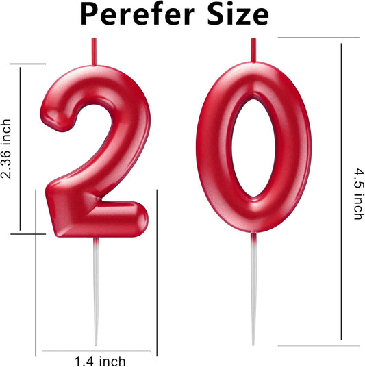 Red Number 20 Candle Happy Birthday 3D Number Candles for Birthday Cake Party Decoration Wedding Anniversary Celebration Supplies