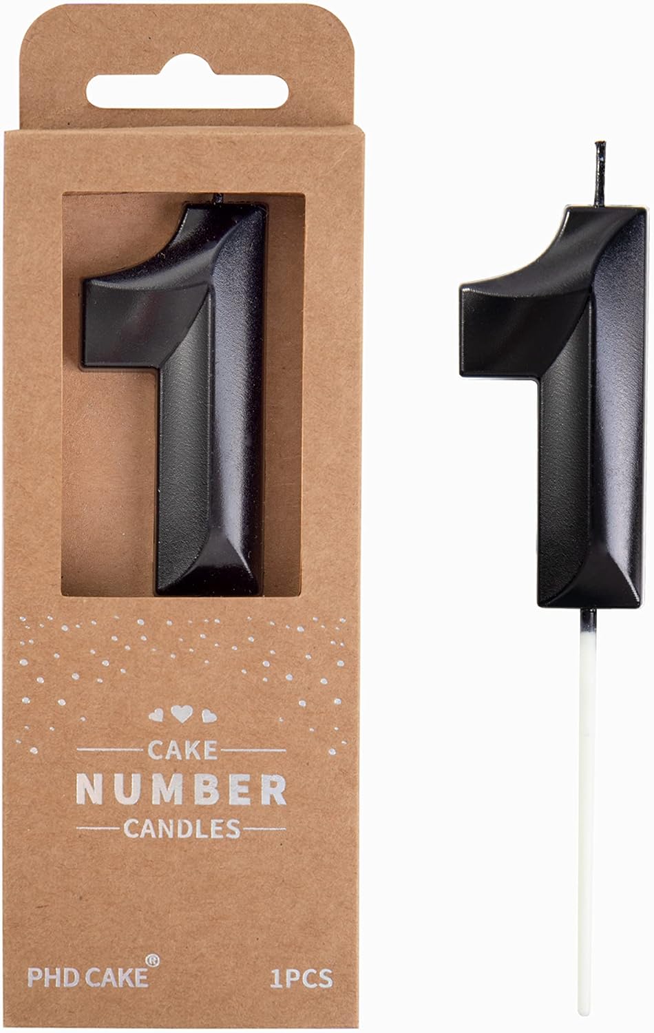PHD CAKE 2.76 Inch Diamond Black 1 Number Birthday Candles, Black Number Candles, Cake Number Candles, Party Celebration