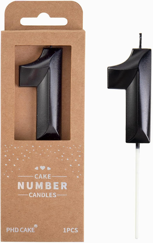 PHD CAKE 2.76 Inch Diamond Black 1 Number Birthday Candles, Black Number Candles, Cake Number Candles, Party Celebration