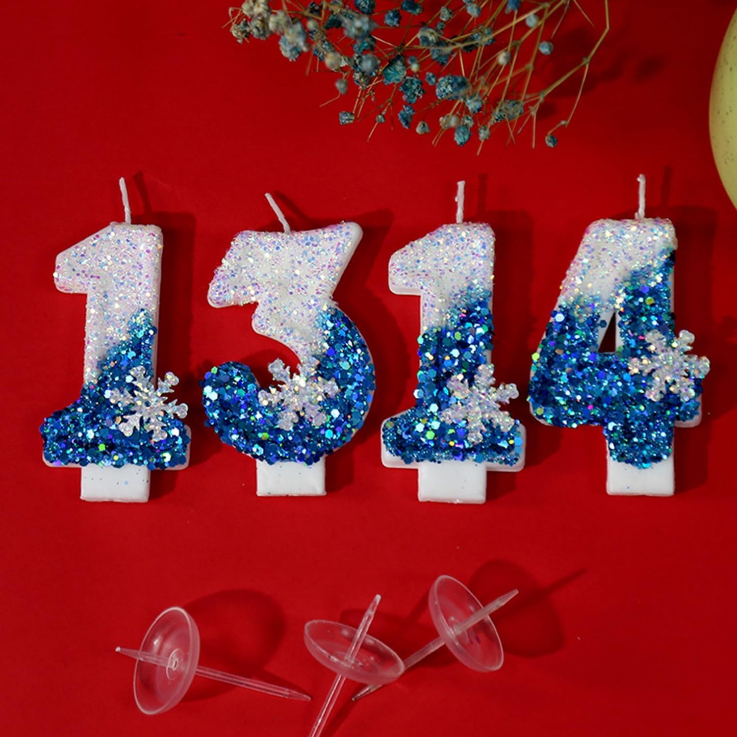 Snow Themed Birthday Candles, 16th Birthday Candle for Party Supplies, Winter Birthday Party Supplies, 2.76 inch Number 16 Candle Cake Topper Decoration (Number 16)