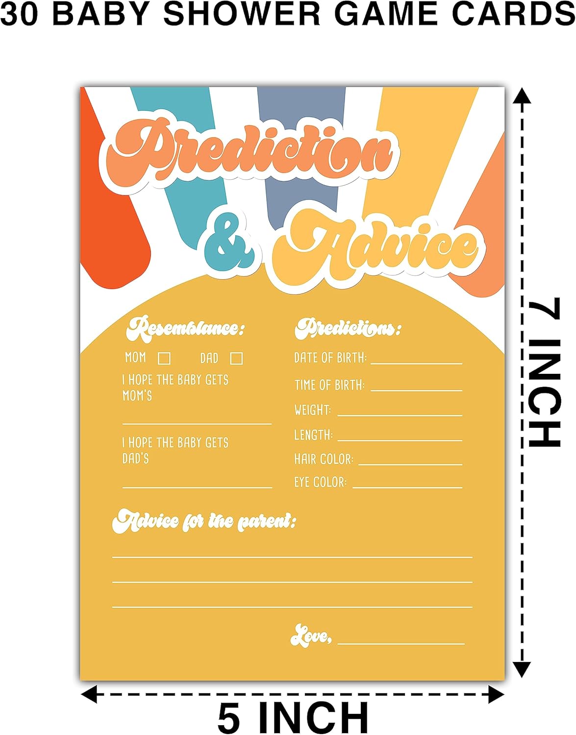 Boho Sunshine Baby Shower Games for Boy, 30 Baby Predictions and Advice Cards, Gender Reveal Party Supplies Favors (5"x7") -A02