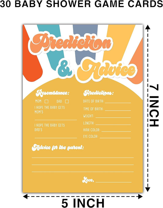 Boho Sunshine Baby Shower Games for Boy, 30 Baby Predictions and Advice Cards, Gender Reveal Party Supplies Favors (5"x7") -A02