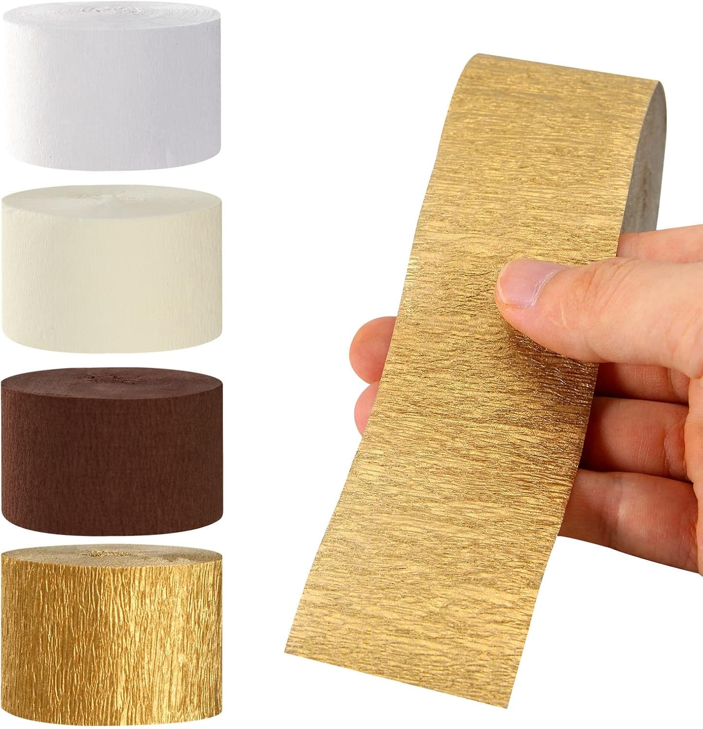 White-Brown Ivory-Gold Boho Party-Decorations Streamers - 8 Rolls Rustic Wedding Birthday Neutral Baby Bridal Shower Crepe Tissue Paper Streamer Bachelorette Engagement Garland Decor Panduola