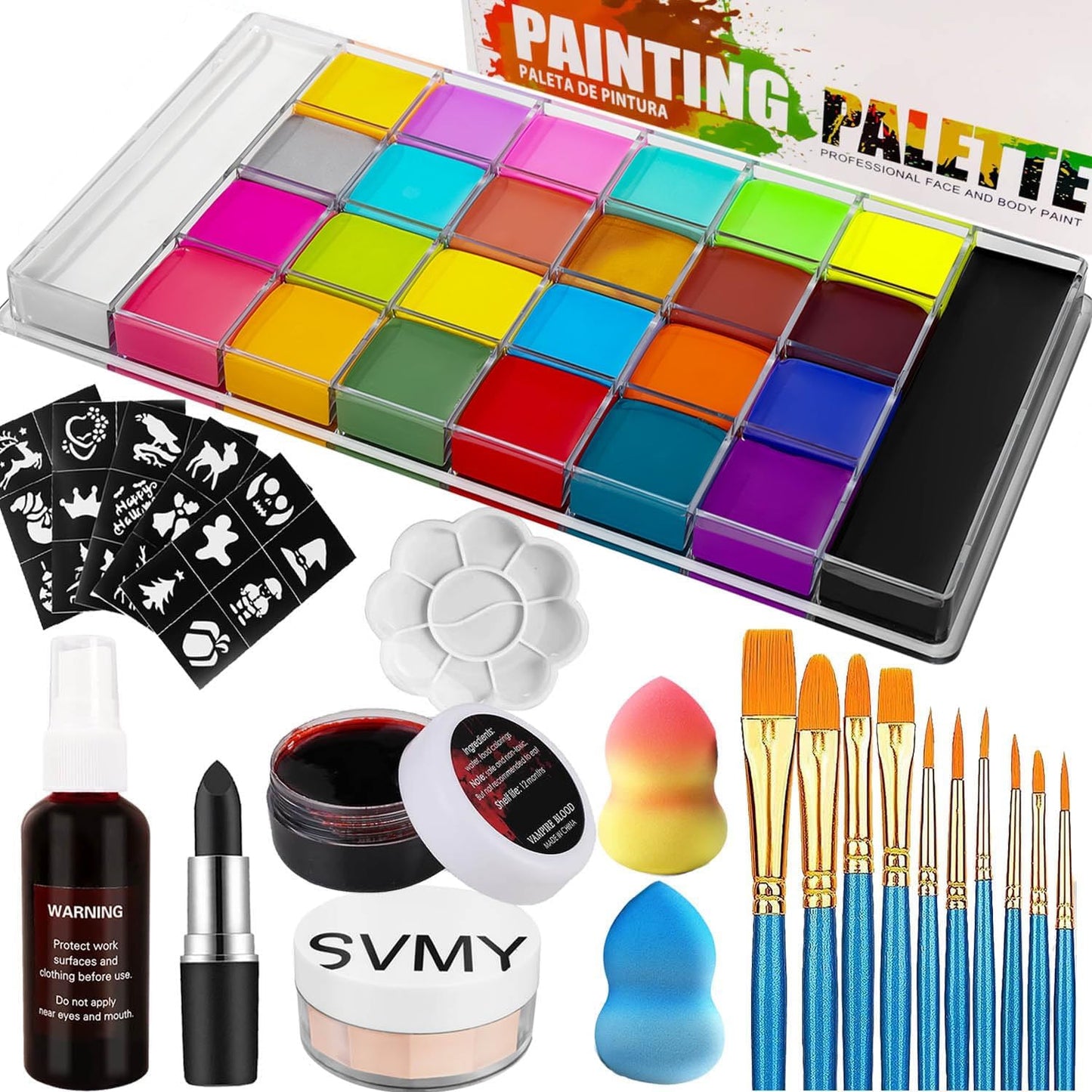 26 Colors Face & Body Paint Palette Kit ,Halloween Makeup Kit, face painting kit professional, Ideal for Halloween Cosplay Party SFX Arty Stage Makeup(26-Colors Set)