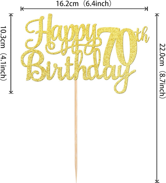 1 PCS Happy 70th Birthday Cake Topper Gold Glitter Cheers to 70 Years Birthday Cake Pick Seventy 70 Fabulous Cake Decoration for Happy 70th Birthday Anniversary Party Decorations Supplies