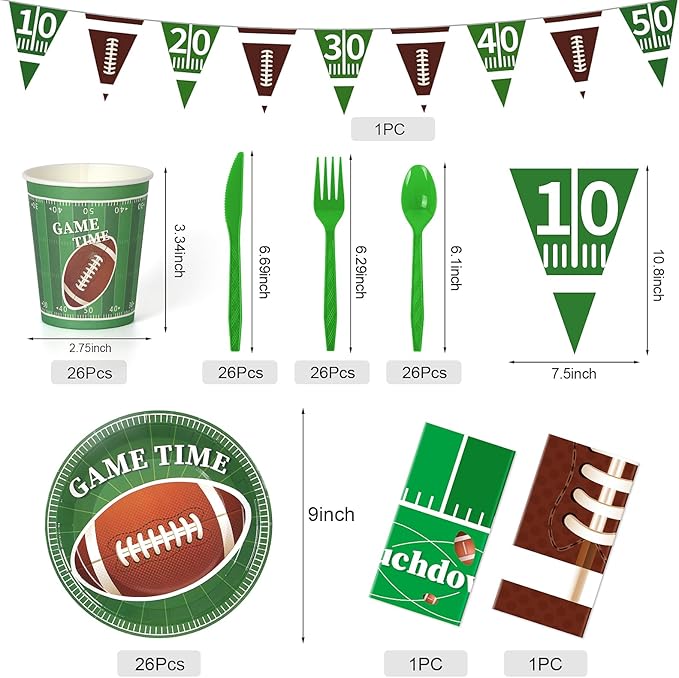 Football Party Decorations,133Pcs Football Party Supplies Set Disposable Footballs Birthday Plates Cups Knives Spoons Fork Banner and Tablecloth,Footballs Parties Supplies for Home,Dinner,Birthday