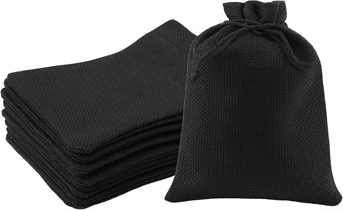 Mandala Crafts 2x3 Inch Black Burlap Drawstring Gift Bags for Favors - 50 Mini Linen Sacks Gift Pouches for Candy, Jewelry, Wedding, and Party Supplies