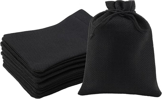 Mandala Crafts 2x3 Inch Black Burlap Drawstring Gift Bags for Favors - 50 Mini Linen Sacks Gift Pouches for Candy, Jewelry, Wedding, and Party Supplies