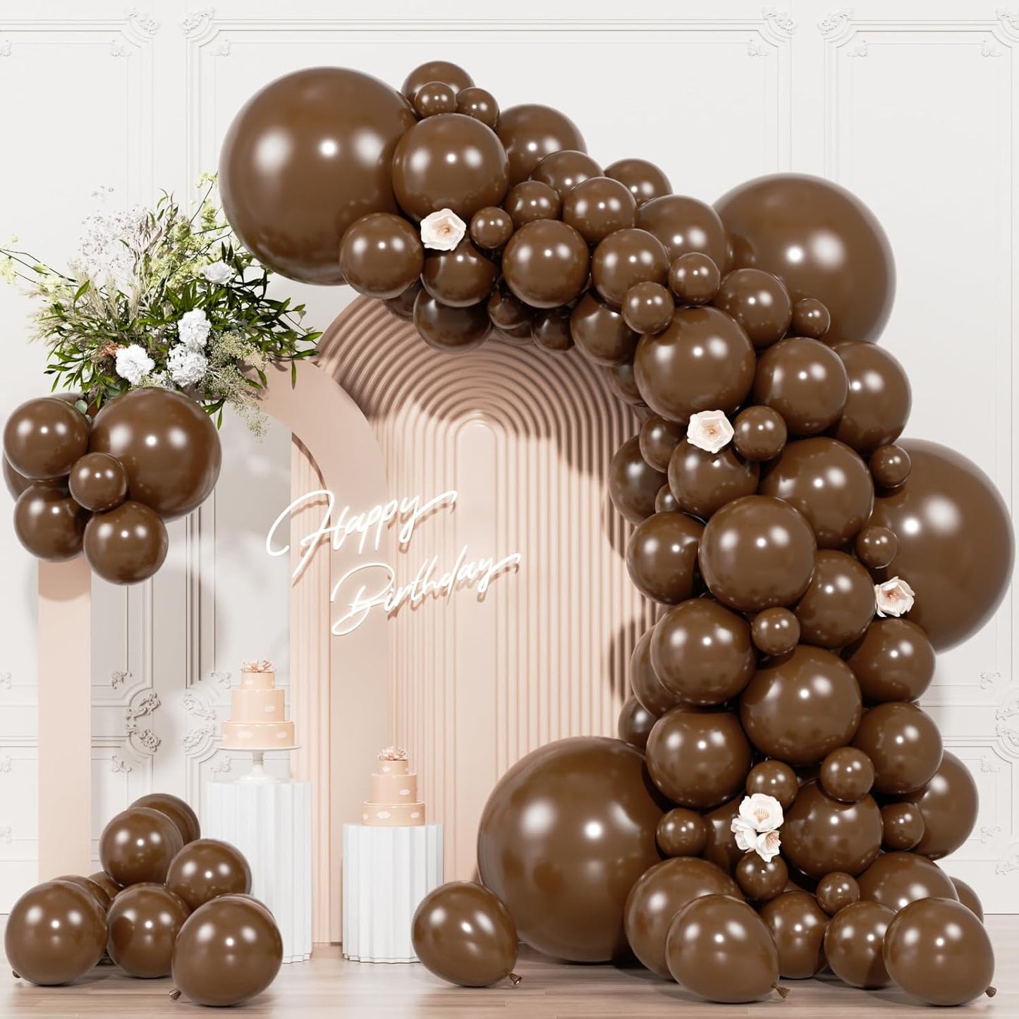 104pcs Dark Brown Balloons - 18/12/10/5 Inch Coffee Brown Neutral Latex Balloons Garland Arch Different Sizes for Boho Weddings, Bear Baby Showers, Thanksgiving Party Supplies
