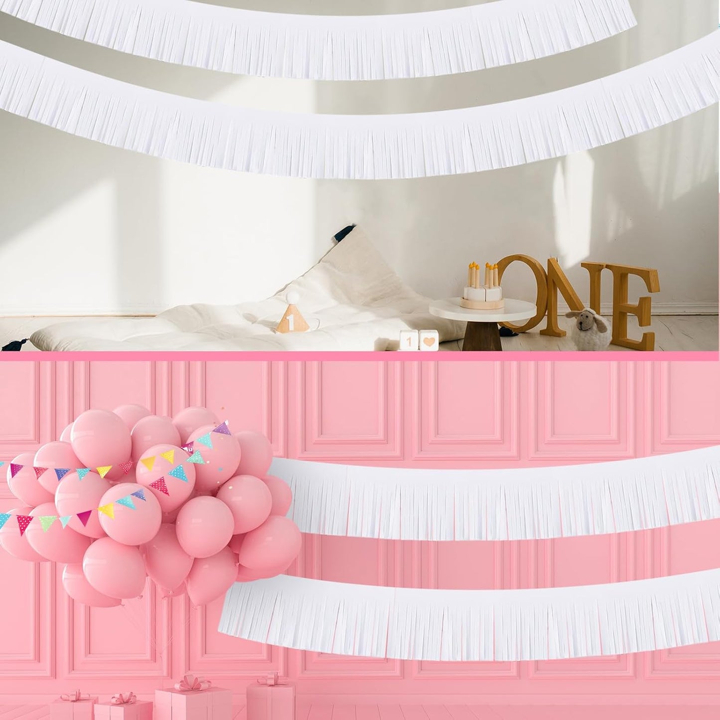 Taiyin 12 Pack 120 Feet White Fringe Garland Tissue Paper Fringe Tassel Party Garland Wall Hanging Banner Backdrop Streamers for Wedding Birthday Autumn Thanksgiving
