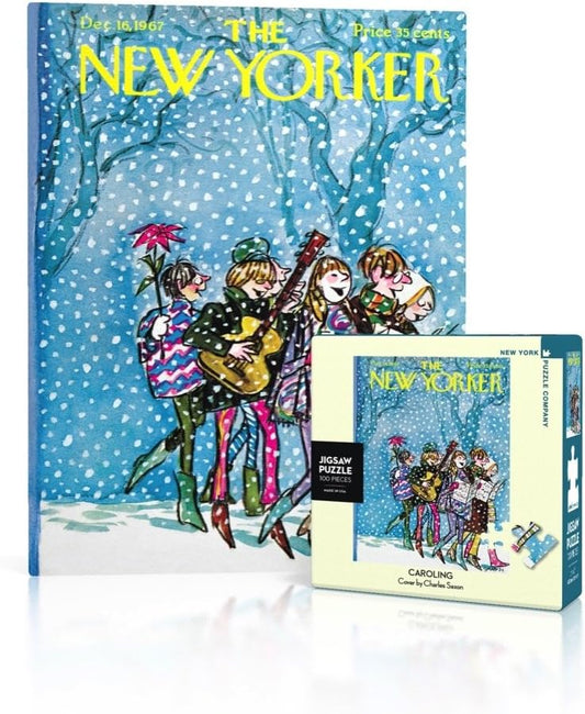 New York Puzzle Company - New Yorker Caroling Mini - 100 Piece Jigsaw Puzzle for Adults by Charles Saxon