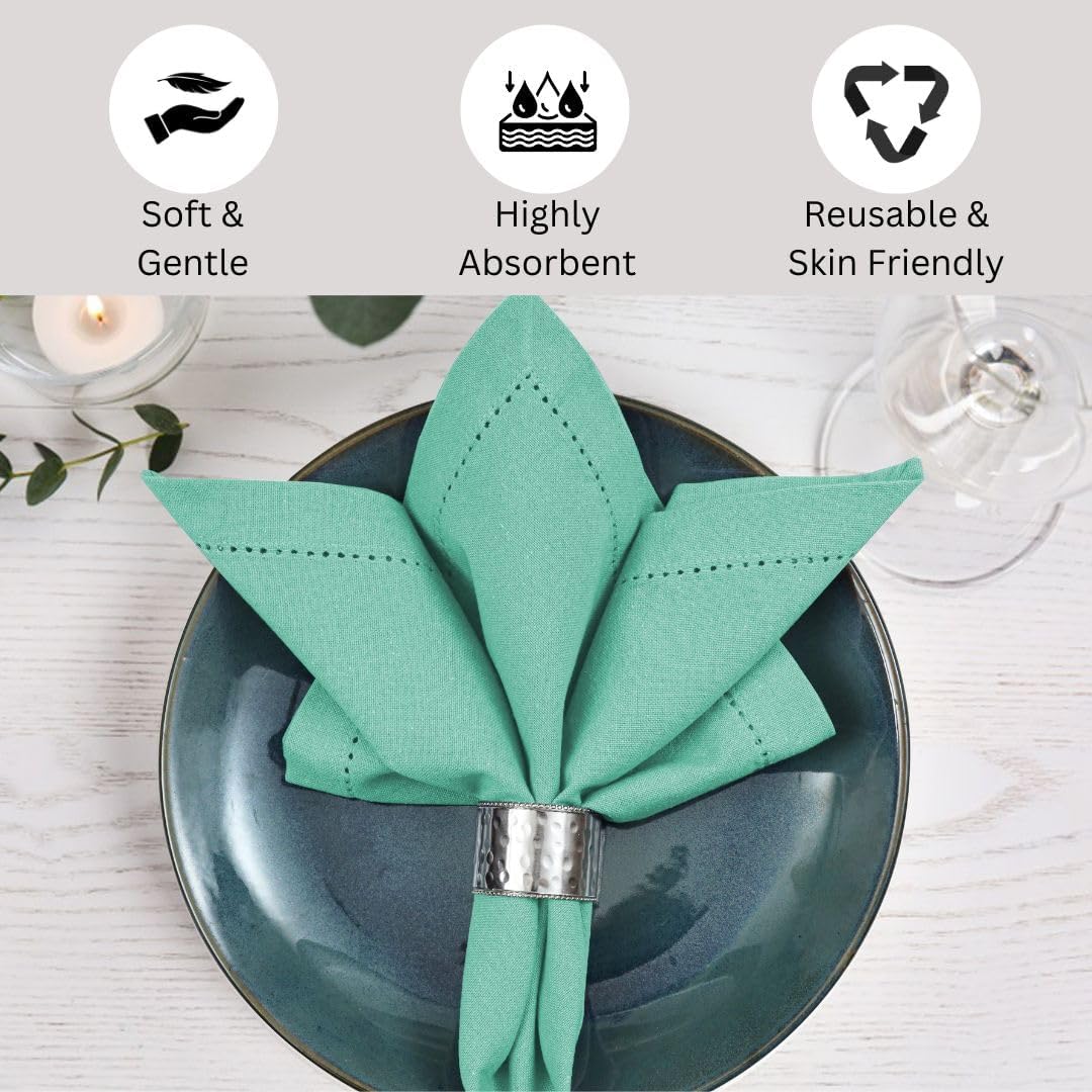 Hemstitch Dinner Napkins 100% Cotton Set of 12 - for Dining Weddings Parties Holidays Easter Everyday Use - Soft Durable Washable Table Napkins - 18x18 Inch Cloth Napkins Seafoam Green