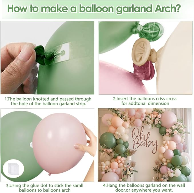 Pink and Green Balloon Arch Kit, Pink White and Green Balloon Arch Kit with Mixed Size Sage Green Pastel Pink Sand White Light Orange Balloons for Wedding Birthday Party Bridal Shower Decorations