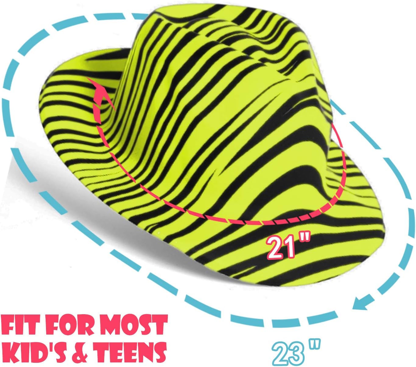 Novelty Place Neon Animal Print Plastic Party Hats, Fedora with Gangster Mafia Style, Blacklight Glow Party Hats(12/24 Pack)
