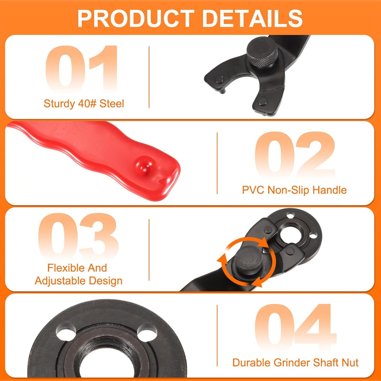 HARFINGTON Adjustable Angle Grinder Wrench Set 0.4"-1.9" Range Universal Lock Nut Pin Spanner Wrench with Grinder Shaft Nut for Angle Grinder Table, Red