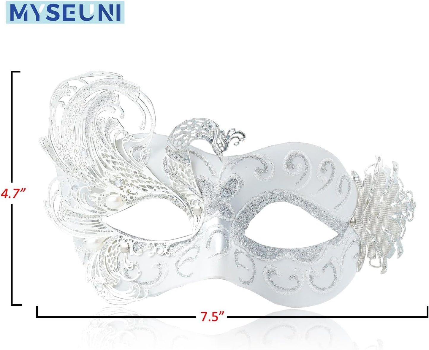 2025 New White Masquerade Mask for Women-Peacock Metal Masquerade Venetian Mask Silver- Masks for Women Butterfly - Mardi Gras, Halloween Parties, Costume Party, Carnivals, Wedding