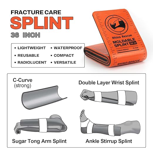 RHINO RESCUE First Aid Splint 36" X 4.3" Orange-Gray, Keep Bones in Position (6, Splint Bundle)