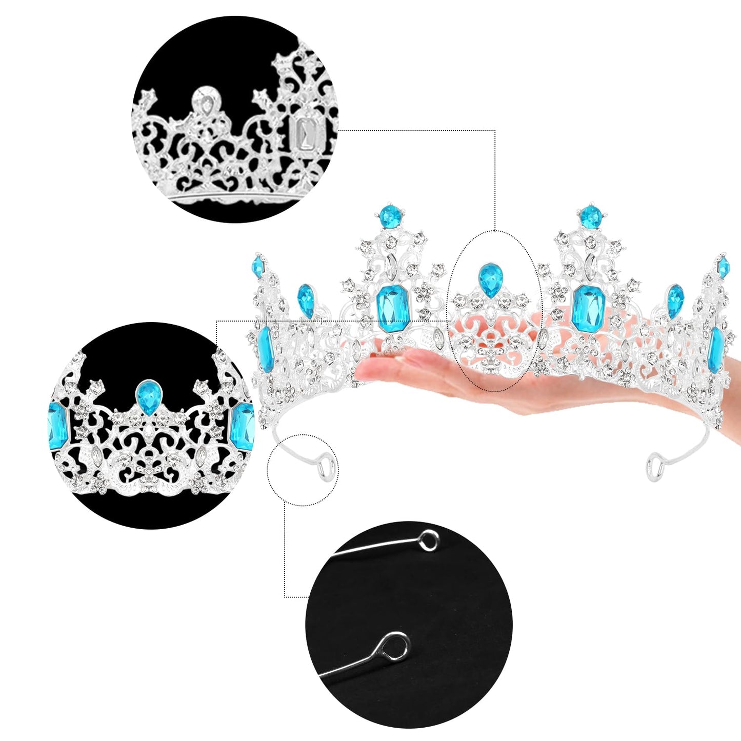 Didder Light Blue Princess Crown Birthday Tiara Prom Queen Tiaras and Crowns for Women and Girls Halloween Costume Hair Accessories Bridal Wedding Headpiece