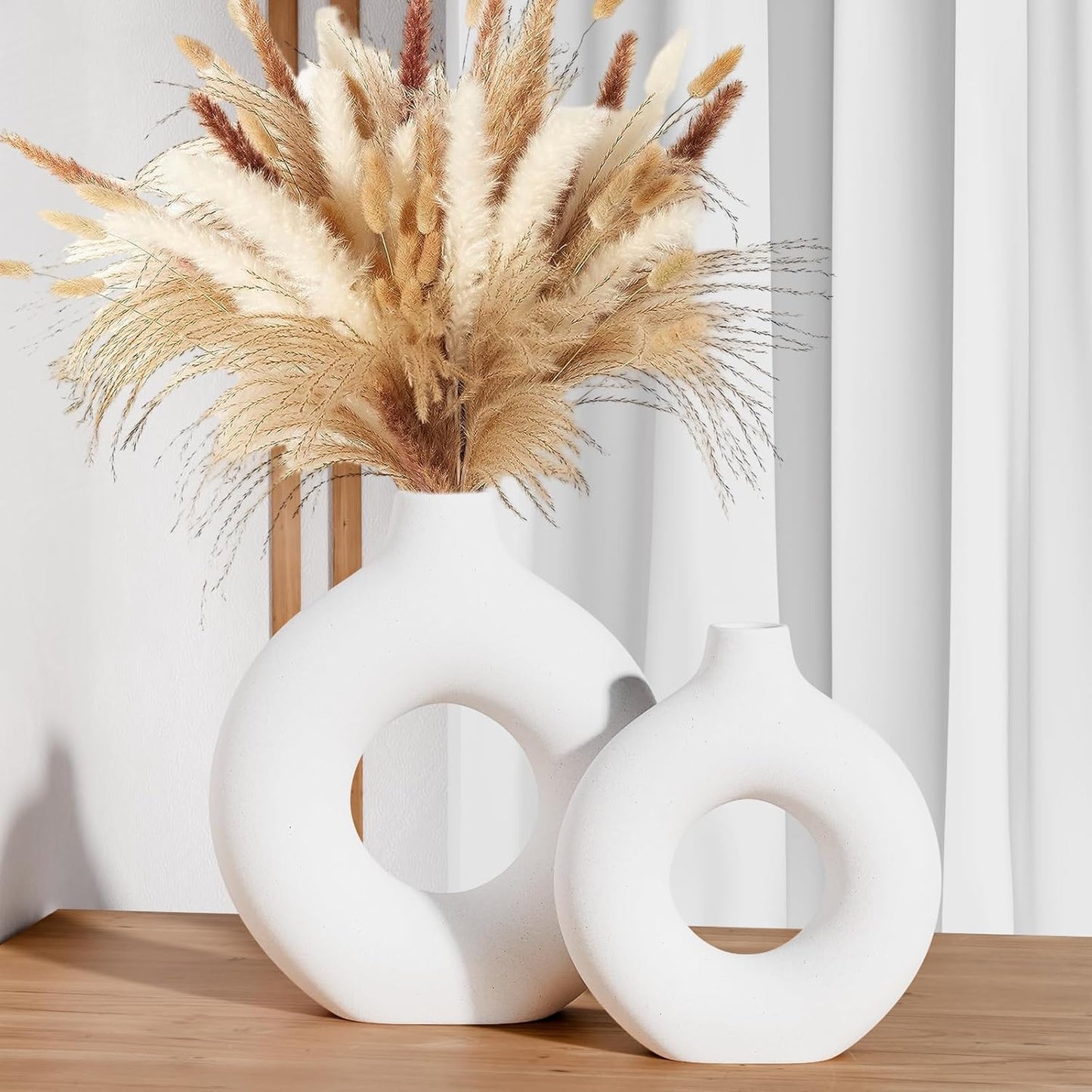 White Ceramic Vases for Decor, Home Decor Ceramic Vase Set of 2, Nordic Room Decorations Vases, Minimalist Decorative Vase for Table Centerpiece Wedding Dining Living Room Office House Decoration