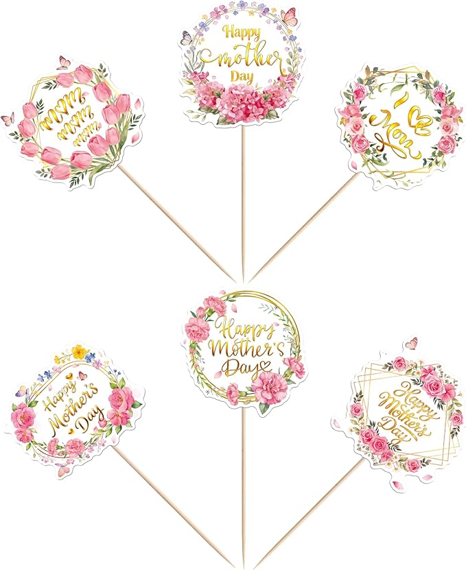 18 PCS Happy Mother's Day Centerpiece Sticks Double Sided Love Mother Best Mom Table Centerpieces for Happy Mother's Day Theme Table Flower Decorations Women Birthday Party Centerpieces Supplies