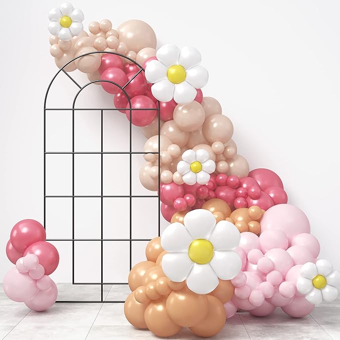 HOUSE OF PARTY Rainbow Balloon Arch Kit – 140PCS Assorted Color Balloon Garland, Colorful Fiesta Carnival Circus Balloons, Daisy Groovy Birthday Latex Balloons (Daisy Groovy)