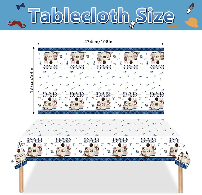 98PCS Happy Father's Day Party Supplies Fathers Day Tableware Set Best Dad Paper Plates Napkins Forks Knives Tablecloth Banner Fathers Day Party Decorations Disposable Dinnerware for 16 Guests