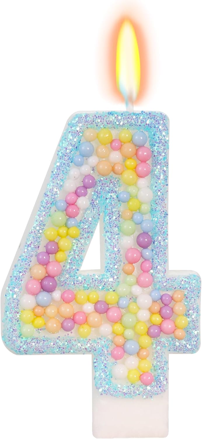 Birthday Candles - Number 4 Candle, Colorful Macaron Candles for Boys/Girls, Blue Cake Decorations, Blue Birthday Decorations