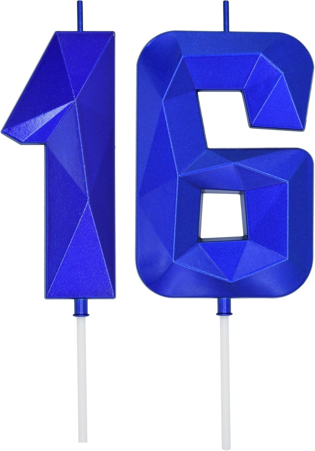 DERVENTA Birthday Candles Big Numbers 3D Blue 3.7 inch Party Cake Topper 1 Piece (Number 16 Blue)