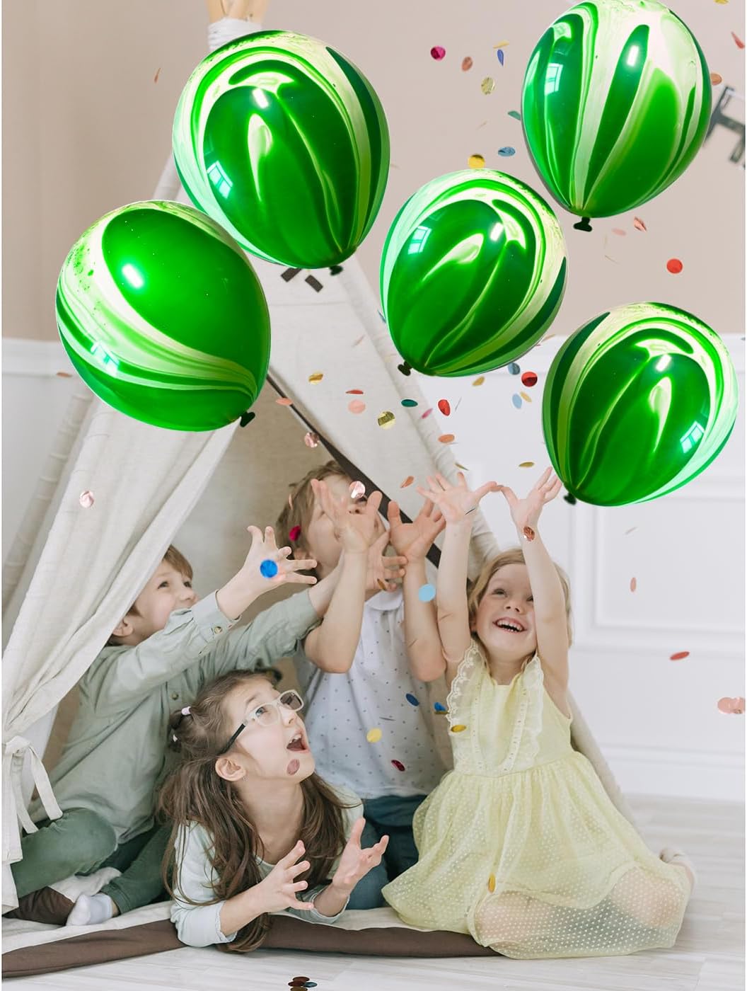 Green Marble Balloons Marbled Agate Latex Balloons 12 Inch 50 PCS Swirl Balloons for Tie Dye Balloons Party Chrismas Decoration Summer Jungle Rain Forest Themed Event