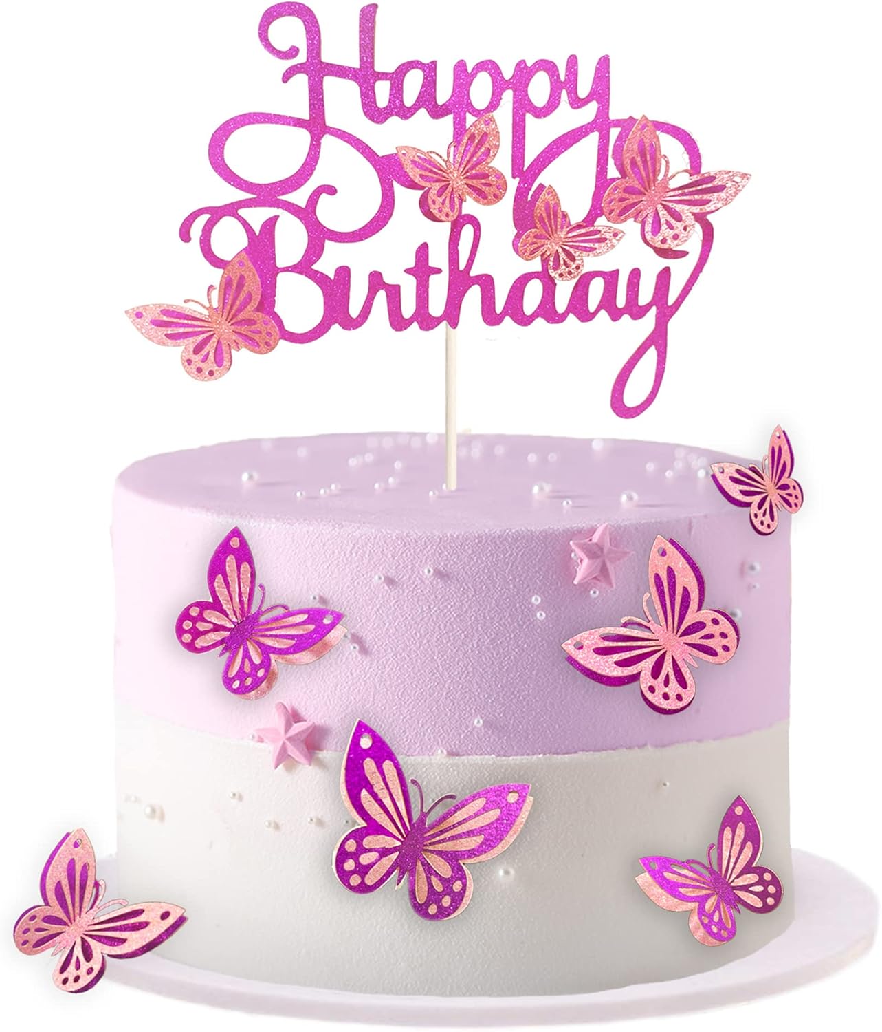 13-Piece Butterfly Cake Toppers - 3D Cupcake Toppers for Girls & Women's Birthdays (Bright Purple)