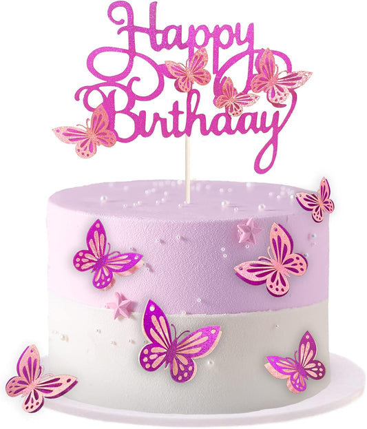 13-Piece Butterfly Cake Toppers - 3D Cupcake Toppers for Girls & Women's Birthdays (Bright Purple)