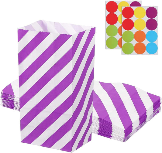 PATIKIL Party Favor Bag, 24 Pcs 3.5x2.4x7.1 Inch Mini Paper Candy Bags Gift Treat Celebration Halloween Goody Birthday Wedding Party with Stickers, Purple Twill