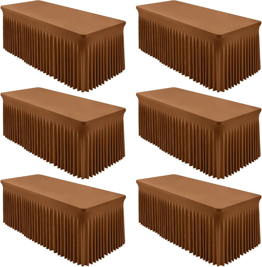 6 Packs Brown Spandex Tableclothes for 6 Foot Rectangle Table, Spandex Table Covers 6FT Stretch Table Skirts Rectangle Wrinkle Free Fitted Tablecover for Event, Wedding, Banquet & Parties