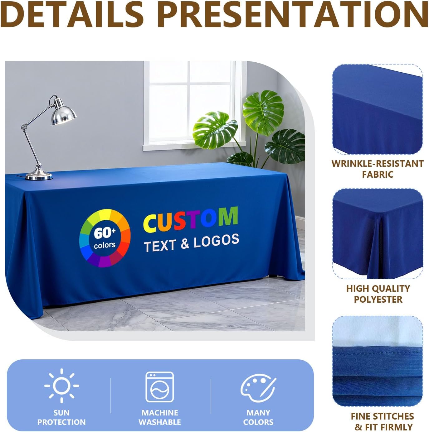 Custom Table Cloth with Business Logo, 4FT 5FT 6FT 8FT 10FT Custom Tablecloth, Custom Table Cover for Tradeshow Events Company School Birthday Wedding Party (4FT Closed Back)