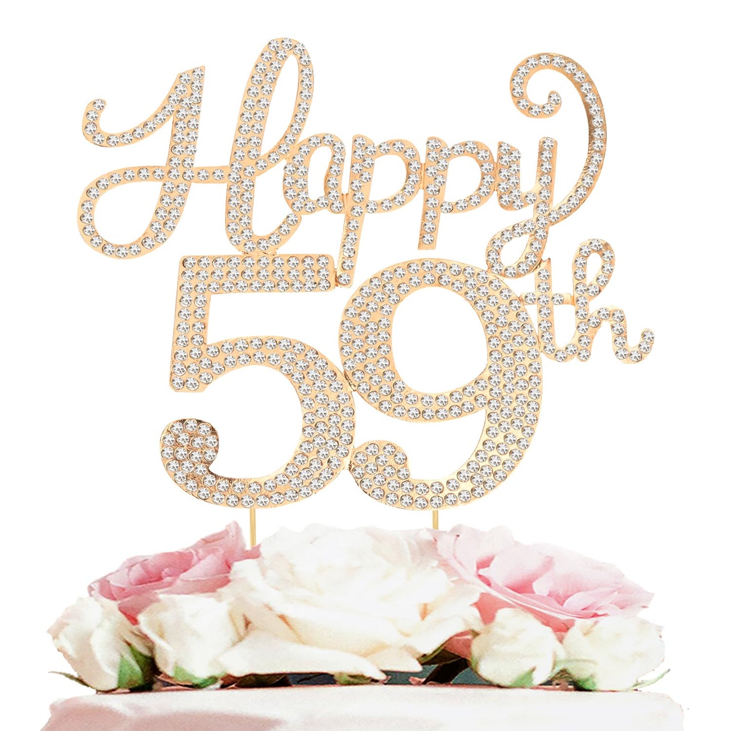 Happy 59th Birthday Decorations,59th Birthday Gold Rhinestone Cake Topper - Cheers to 59 Years Old Bday Party Metal Sparkly Cake Centerpieces Sign.