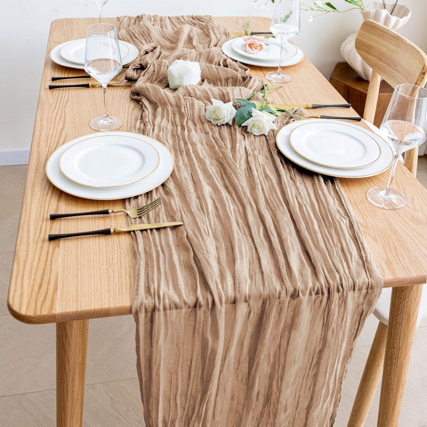 Wokceer Cheesecloth Table Runner 3Pack 10FT Nude Brown Boho Gauze Cheese Cloth Table Runner for Party Long Rustic Sheer Table Runners for Baby Bridal Shower Wedding Easter Table Decor