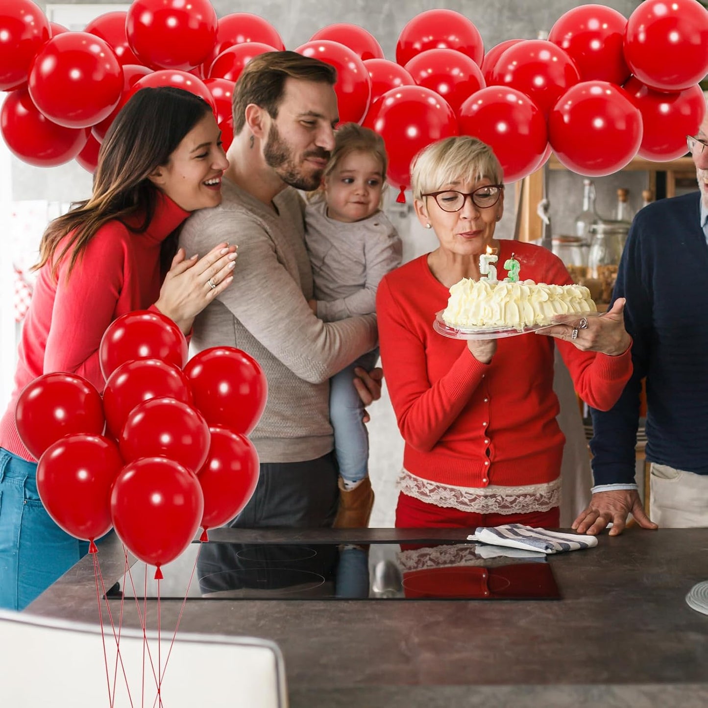 50pcs Red Balloons, 12inch Red Party Balloons Helium Quality for Wedding Anniversary Birthday 4th of July Independence Day Valentine's Party Decorations (With Ribbon & Glue)