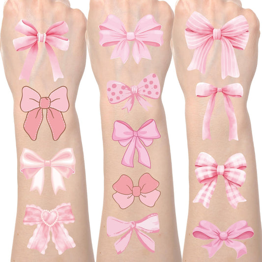 Bows Temporary Tattoos Stickers - 200+ Coquete Birthday Decorations Cute Bow Cherry Ribbon Fake Tattoos Stickers Gift Theme Party Favors Supplies Body Art for Girls Prizes Classroom